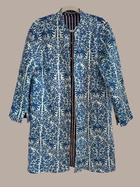 Quilted Reversible Mid-Length Jacket Stripes & Floral L